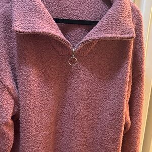 Plush Mauve Teddy Jacket with Zip-Up Collar